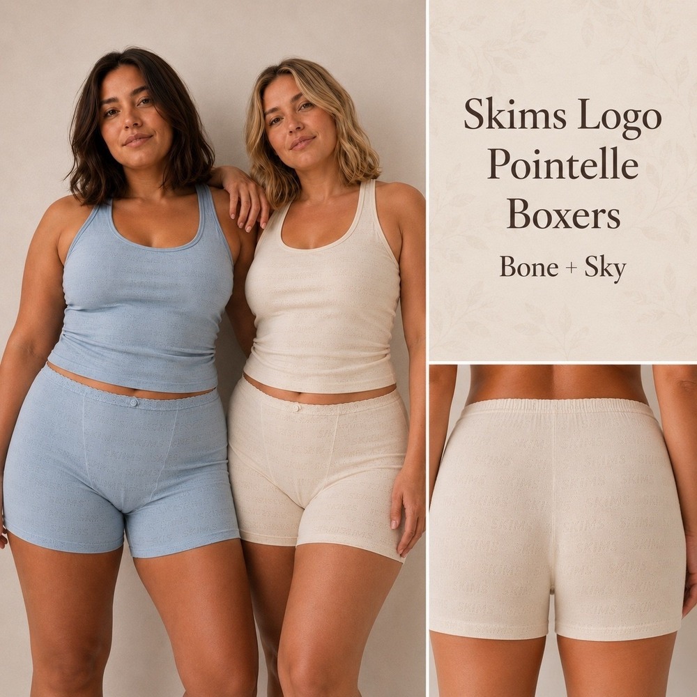 SKIMS Lace Pointelle Boxer Shorts‎ Lot of 2 Sky Bone 4X